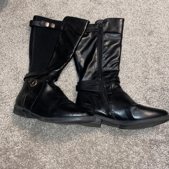 Lucky top girls leather stretch black boots size 8 says 4 - Picture 2 of 10